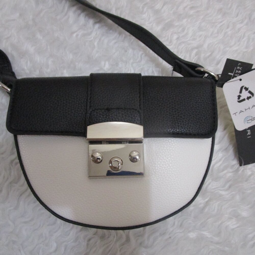 TAHARI Roma Faux Leather Shoulder Bag In Pearl/black NWT - Picture 6 of 10